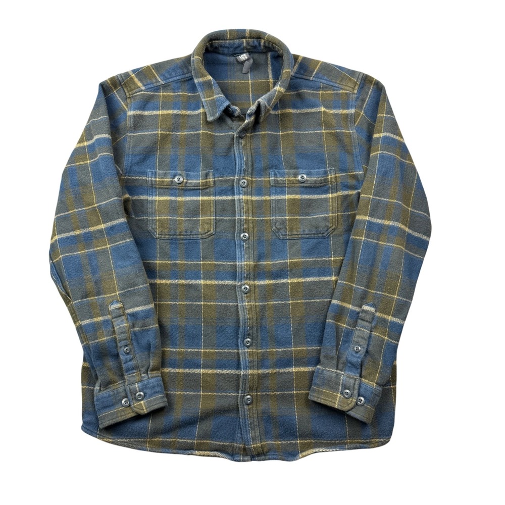 Mountain Hardwear Mens XL Plusher Flannel Shirt Blue Green Plaid Button Up